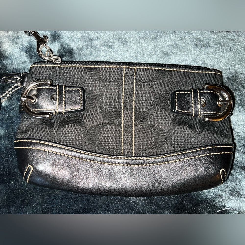 Coach Black Signature Canvas and Leather Wristlet - Picture 2 of 10